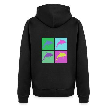 Bunte Delfine im Pop-Art Stil - Unisex Premium Bio Zip Hoodie - Schwarz - Hinten - Nico (187cm)