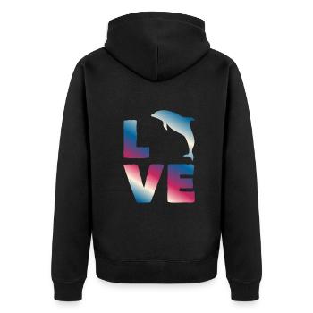 Liebe Delfin Ozean Fans Buntes Motiv - Unisex Premium Bio Zip Hoodie - Schwarz - Hinten - Nico (187cm)