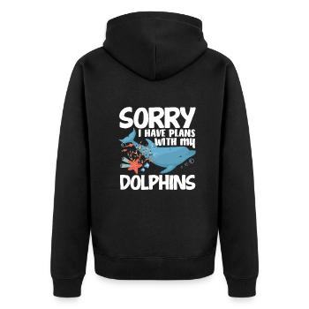 Désolé, j’ai des projets avec mes dauphins - Veste à capuche bio Premium Unisexe - noir - Dos - Nico (187cm)