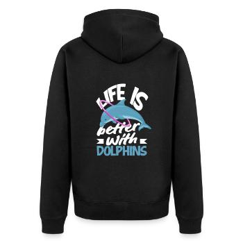 Leben Ist Besser Mit Delfinen - Unisex Premium Bio Zip Hoodie - Schwarz - Hinten - Nico (187cm)