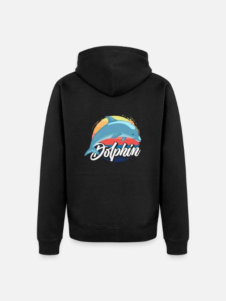 Nostalgic Dolphin Sunset Design - Unisex Premium Organic Zip Hoodie - black