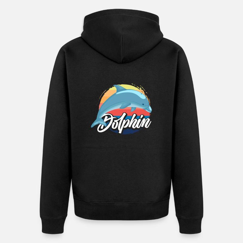 Nostalgic Dolphin Sunset Design - Unisex Premium Organic Zip Hoodie - black