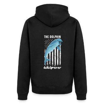 Der Delfinflüsterer für Meeresliebhaber - Unisex Premium Bio Zip Hoodie - Schwarz - Hinten - Nico (187cm)