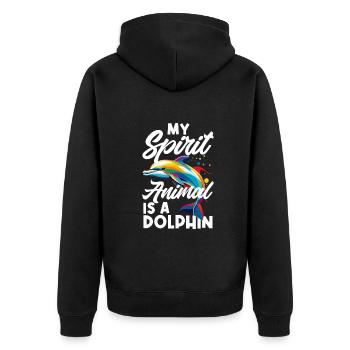 Mein Geisttier Ist Ein Delfin Buntes Design - Unisex Premium Bio Zip Hoodie - Schwarz - Hinten - Nico (187cm)