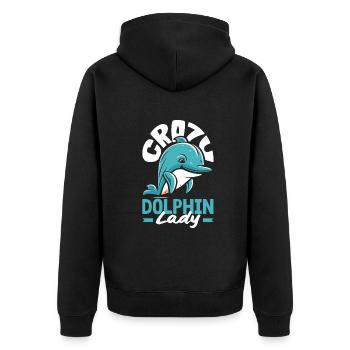 Crazy Dolphin Lady - For Dolphin Lovers - Unisex Premium Organic Zip Hoodie - black - Back - Nico (187cm)