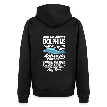 Frag Mich Über Delfine Ich Red Über Sie - Unisex Premium Bio Zip Hoodie - Schwarz - Hinten - Nico (187cm)
