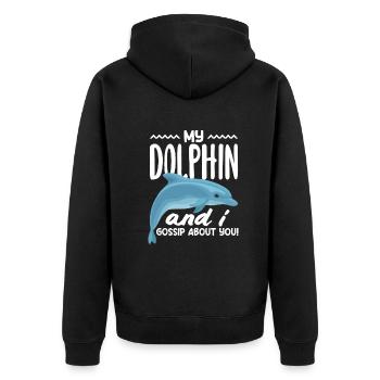 Mein Delfin Und Ich Tratschen Über Dich - Unisex Premium Bio Zip Hoodie - Schwarz - Hinten - Nico (187cm)