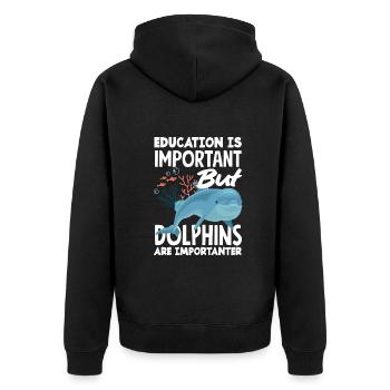 Bildung Ist Wichtig Aber Delfine Sind Wichtiger - Unisex Premium Bio Zip Hoodie - Schwarz - Hinten - Nico (187cm)