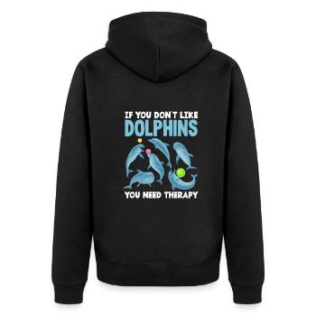 Wenn Du Delfine Nicht Magst Brauchst Du Therapie - Unisex Premium Bio Zip Hoodie - Schwarz - Hinten - Nico (187cm)
