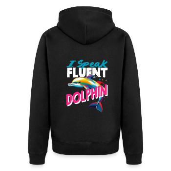 I speak fluent dolphin - Unisex Premium Organic Zip Hoodie - black - Back - Nico (187cm)