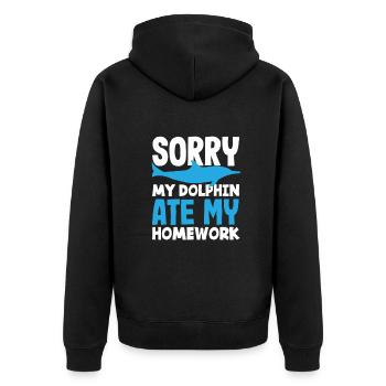 Entschuldigung Mein Delfin Hat Meine Hausaufgaben - Unisex Premium Bio Zip Hoodie - Schwarz - Hinten - Nico (187cm)