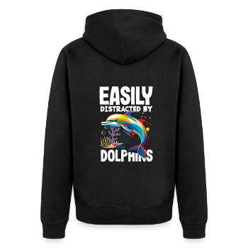 Easily distracted by dolphins - Unisex Premium Organic Zip Hoodie - black - Back - Nico (187cm)