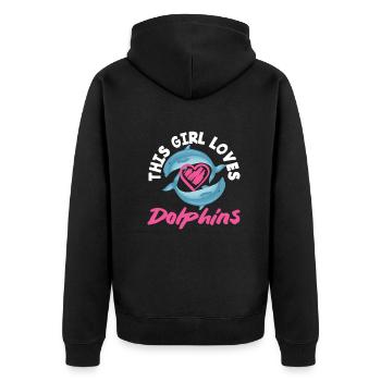 This girl loves dolphins - Unisex Premium Organic Zip Hoodie - black - Back - Nico (187cm)