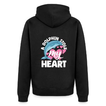 Ein Delfin Hat Mein Herz Gestohlen - Unisex Premium Bio Zip Hoodie - Schwarz - Hinten - Nico (187cm)