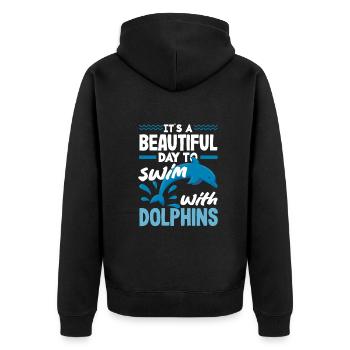 Ein Schöner Tag Zum Schwimmen Mit Delfinen - Unisex Premium Bio Zip Hoodie - Schwarz - Hinten - Nico (187cm)