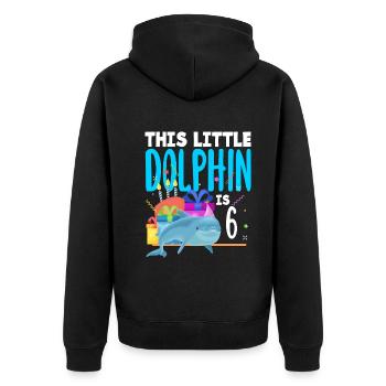 This little dolphin is 6 6th birthday - Unisex Premium Organic Zip Hoodie - black - Back - Nico (187cm)