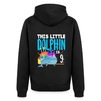 This little dolphin is 9 9th birthday - Unisex Premium Organic Zip Hoodie - black - Back - Nico (187cm)