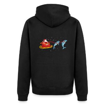 Weihnachtlicher Santa Mit Delfinen Im Schlitten - Unisex Premium Bio Zip Hoodie - Schwarz - Hinten - Nico (187cm)