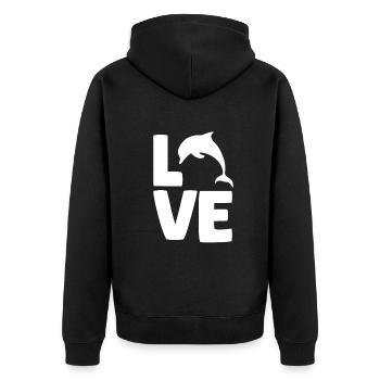 Liebe Delfin Ozean Tierfreunde Kunst - Unisex Premium Bio Zip Hoodie - Schwarz - Hinten - Nico (187cm)