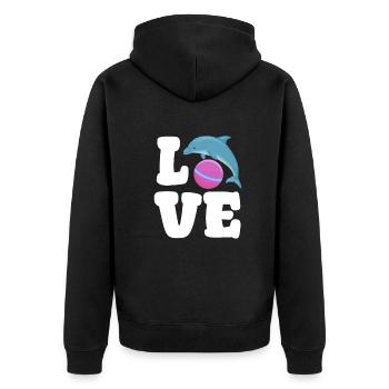 Liebe Delfin Mit Ball Niedlich Ozean - Unisex Premium Bio Zip Hoodie - Schwarz - Hinten - Nico (187cm)