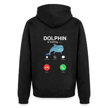 Dolphin Calls Humorous Graphic - Unisex Premium Organic Zip Hoodie - black - Back - Nico (187cm)