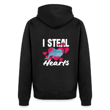 I Steal Hearts - Dolphin Love - Unisex Premium Organic Zip Hoodie - black - Back - Nico (187cm)