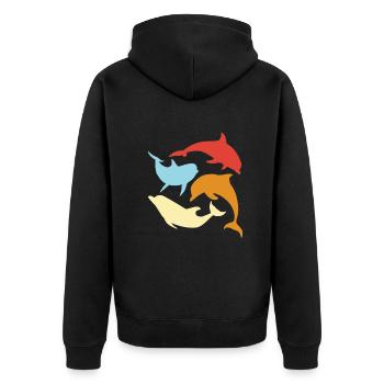 Bunte Delfine Kreisel Meer Motiv - Unisex Premium Bio Zip Hoodie - Schwarz - Hinten - Nico (187cm)