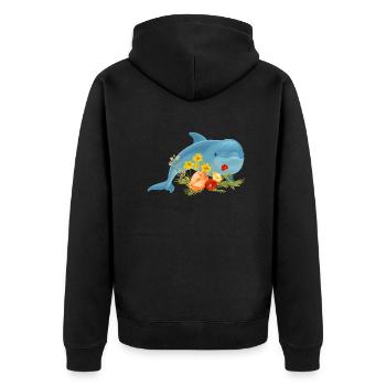 Dauphin avec de belles fleurs - Veste à capuche bio Premium Unisexe - noir - Dos - Nico (187cm)