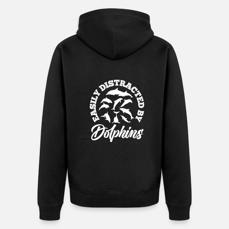 Easily distracted by dolphins - Unisex Premium Organic Zip Hoodie - black