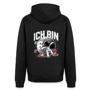6th Birthday Boys 6 Years Astronaut Birthday - Unisex Premium Organic Zip Hoodie - black - Back - Nico (187cm)