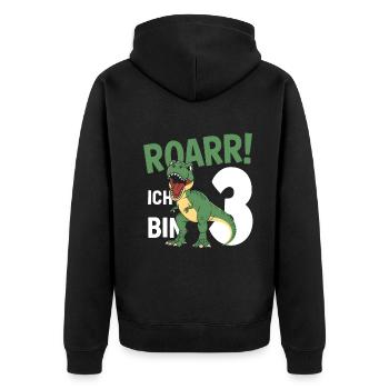 3. Geburtstag 3 Jahre Dino Dinosaurier Fan - Unisex Premium Bio Zip Hoodie - Schwarz - Hinten - Nico (187cm)