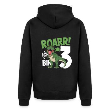 3. Geburtstag 3 Jahre Dino Dinosaurier Fan - Unisex Premium Bio Zip Hoodie - Schwarz - Hinten - Nico (187cm)