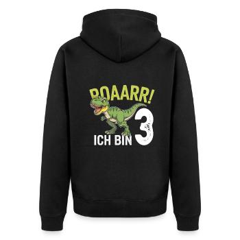 3. Geburtstag 3 Jahre Dino Dinosaurier Fan - Unisex Premium Bio Zip Hoodie - Schwarz - Hinten - Nico (187cm)