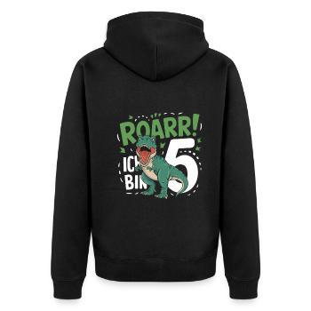 5th Birthday 5 Years Dino Dinosaur Fan - Unisex Premium Organic Zip Hoodie - black - Back - Nico (187cm)