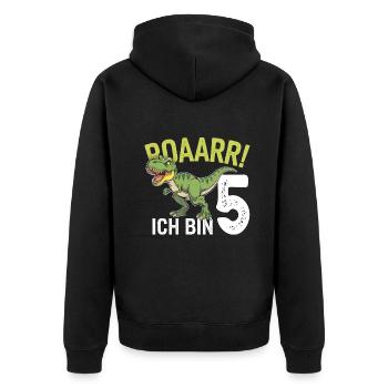 5. Geburtstag 5 Jahre Dino Dinosaurier Fan - Unisex Premium Bio Zip Hoodie - Schwarz - Hinten - Nico (187cm)
