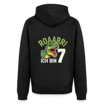7. Geburtstag 7 Jahre Dino Dinosaurier Fan - Unisex Premium Bio Zip Hoodie - Schwarz - Hinten - Nico (187cm)