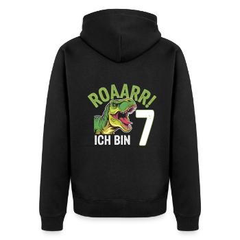 7. Geburtstag 7 Jahre Dino Dinosaurier Fan - Unisex Premium Bio Zip Hoodie - Schwarz - Hinten - Nico (187cm)