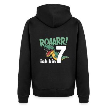 7. Geburtstag 7 Jahre Dino Dinosaurier Fan - Unisex Premium Bio Zip Hoodie - Schwarz - Hinten - Nico (187cm)