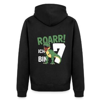7th Birthday 7 Years Dino Dinosaur Fan - Unisex Premium Organic Zip Hoodie - black - Back - Nico (187cm)