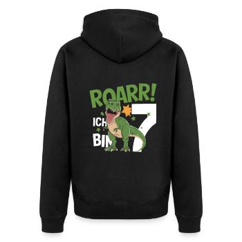 7th Birthday 7 Years Dino Dinosaur Fan - Unisex Premium Organic Zip Hoodie - black - Back - Nico (187cm)