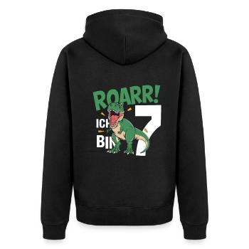 7th Birthday 7 Years Dino Dinosaur Fan - Unisex Premium Organic Zip Hoodie - black - Back - Nico (187cm)