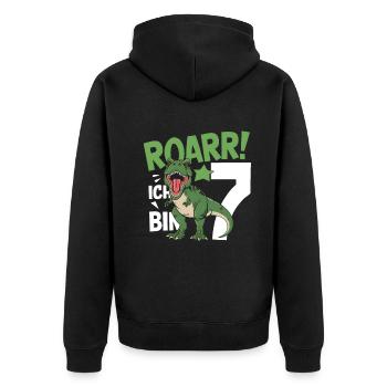 7. Geburtstag 7 Jahre Dino Dinosaurier Fan - Unisex Premium Bio Zip Hoodie - Schwarz - Hinten - Nico (187cm)