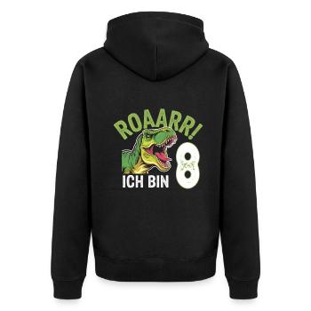 8. Geburtstag 8 Jahre Dino Dinosaurier Fan - Unisex Premium Bio Zip Hoodie - Schwarz - Hinten - Nico (187cm)