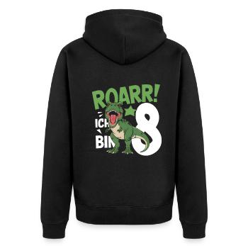 8. Geburtstag 8 Jahre Dino Dinosaurier Fan - Unisex Premium Bio Zip Hoodie - Schwarz - Hinten - Nico (187cm)