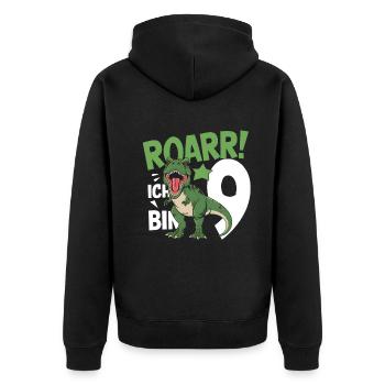 9. Geburtstag 9 Jahre Dino Dinosaurier Fan - Unisex Premium Bio Zip Hoodie - Schwarz - Hinten - Nico (187cm)