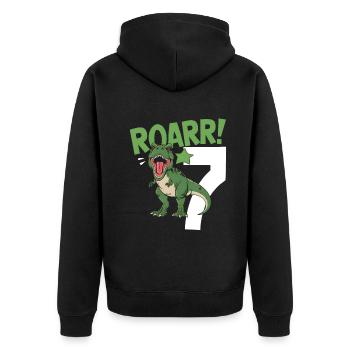 7. Geburtstag 7 Jahre Dino Dinosaurier Fan - Unisex Premium Bio Zip Hoodie - Schwarz - Hinten - Nico (187cm)