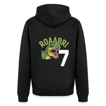 7th Birthday 7 Years Dino Dinosaur Fan - Unisex Premium Organic Zip Hoodie - black - Back - Nico (187cm)