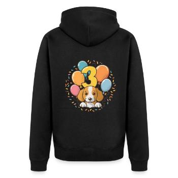 3. Geburtstag Hund Hündchen Kindergeburtstag - Unisex Premium Bio Zip Hoodie - Schwarz - Hinten - Nico (187cm)