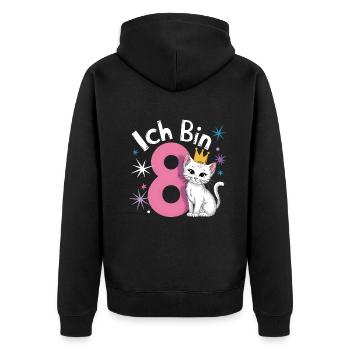 8th Birthday Cat Kitten Children's Birthday - Unisex Premium Organic Zip Hoodie - black - Back - Nico (187cm)