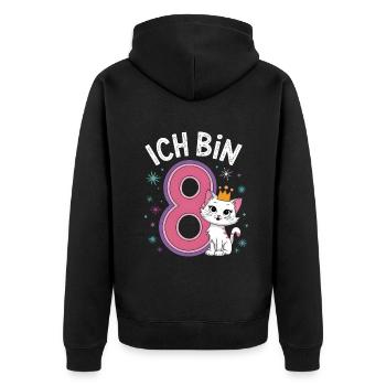 8th Birthday Cat Kitten Children's Birthday - Unisex Premium Organic Zip Hoodie - black - Back - Nico (187cm)